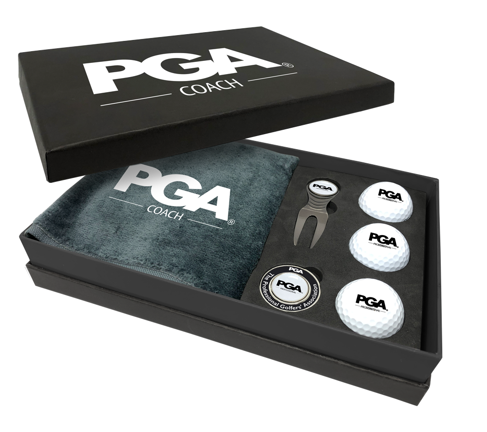 PGA Coach Large Ambassador Gift Box: 3 Prov. Balls/Spirit Deluxe Fork/Halo Holder/ Trifold Towel