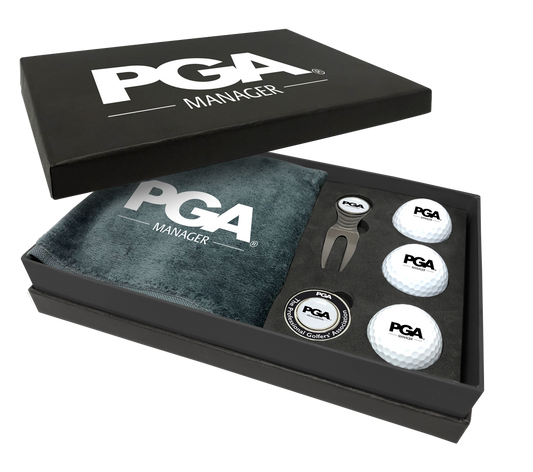 PGA Manager Large Ambassador Gift Box: 3 Prov. Balls/Spirit Deluxe Fork/Halo Holder/ Trifold Towel